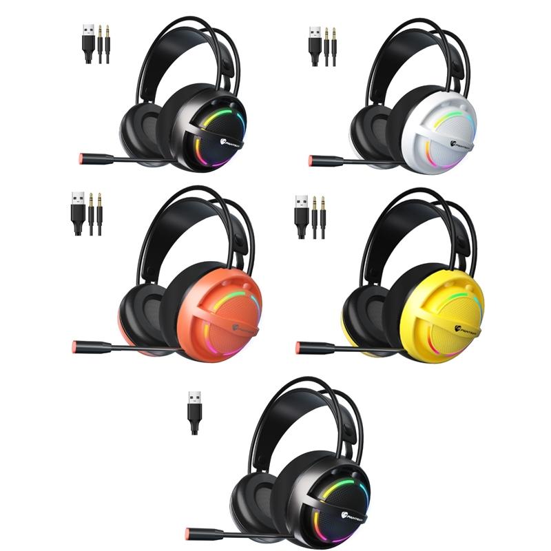 USB Gaming Earphones with Mic – 3.5mm Jack, Yellow, High-Quality Sound & Noise Isolation