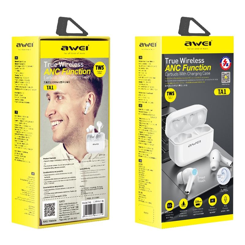 TA1 TWS Waterproof Bluetooth 5.0 Headset – ANC Noise Cancelling, Charging Case, Long Battery Life, Secure Fit