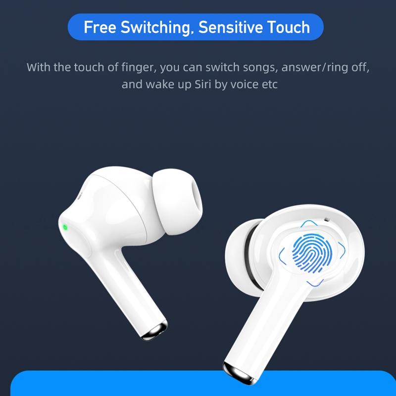 TA1 TWS Waterproof Bluetooth 5.0 Headset – ANC Noise Cancelling, Charging Case, Long Battery Life, Secure Fit