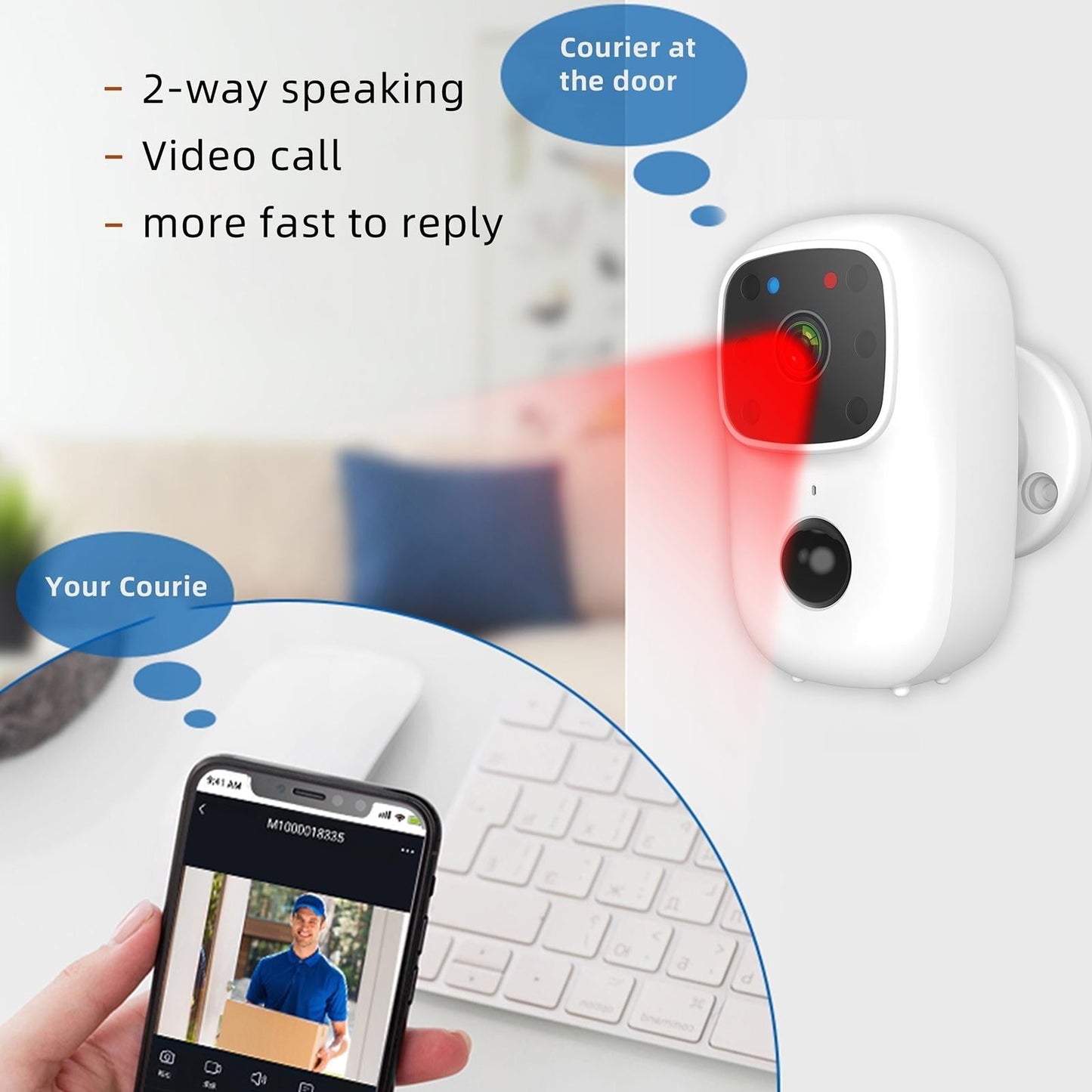 Low-Power Battery-Powered Security Camera – PIR Motion Detection, Two-Way Intercom, Wireless Surveillance