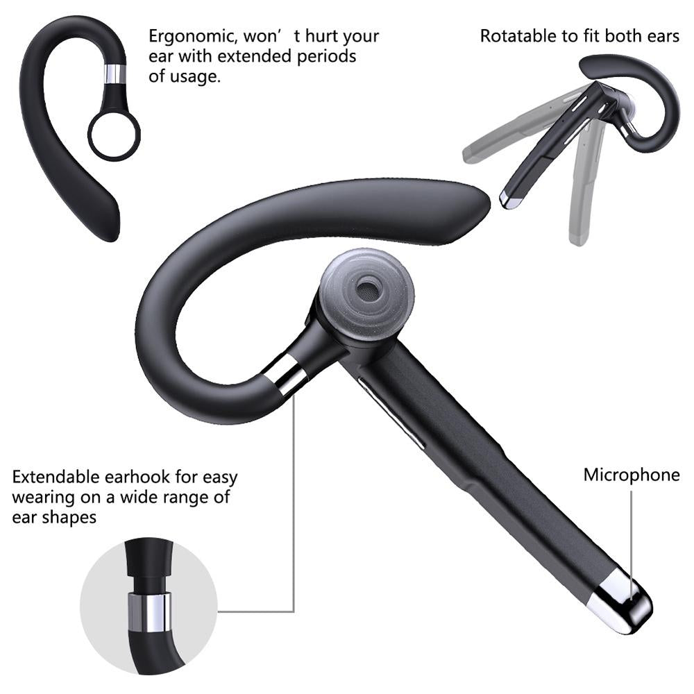 Wireless Bluetooth Earphone with Rotatable Earhook & Noise Cancelling – Comfortable, Secure Fit