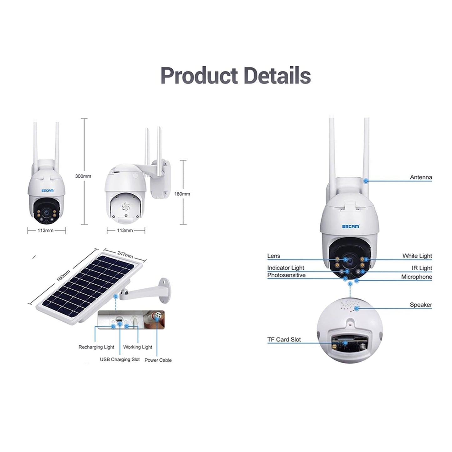 Waterproof WiFi Solar Security Camera – Night Vision, Motion Detection, 2-Way Audio, PTZ Control
