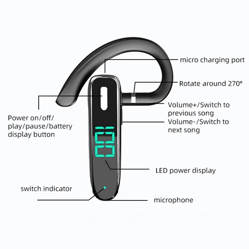 K50 Bluetooth 5.3 Business Ear-Hook Earphone with Mic – Wireless Hands-Free Headset