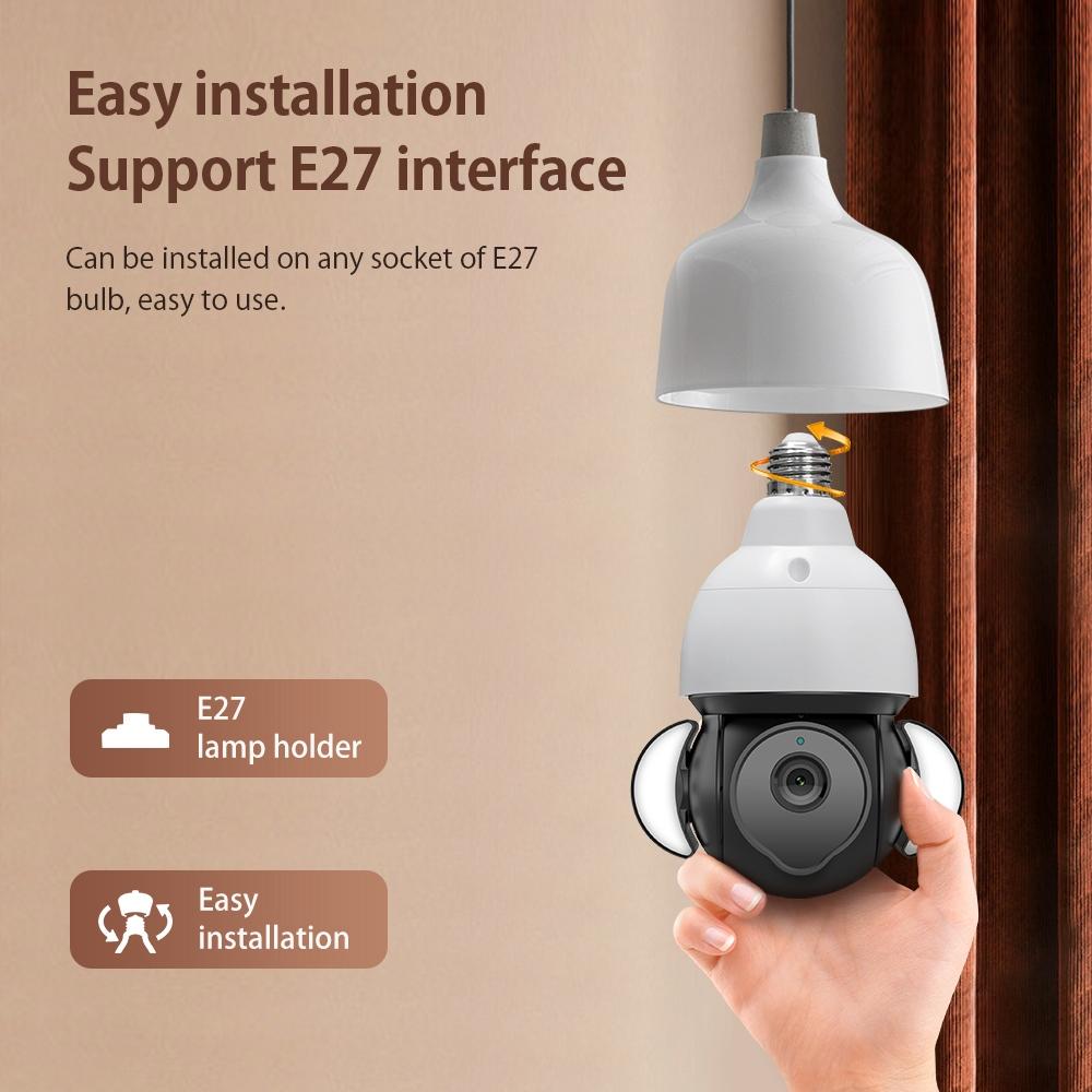 5MP E27 Floodlight Security Camera Bulb – Motion Detection, Night Vision, WiFi Smart Surveillance