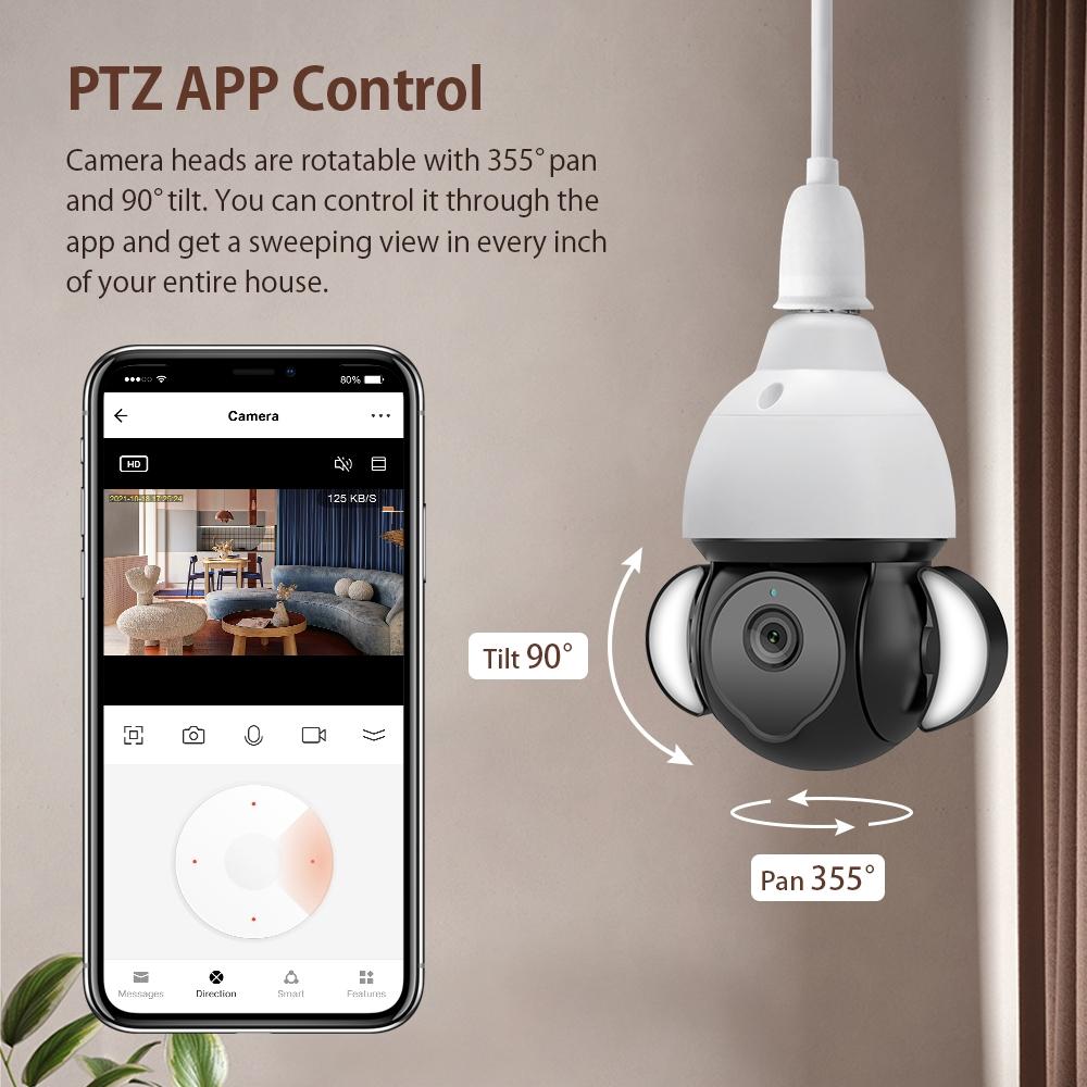 5MP E27 Floodlight Security Camera Bulb – Motion Detection, Night Vision, WiFi Smart Surveillance