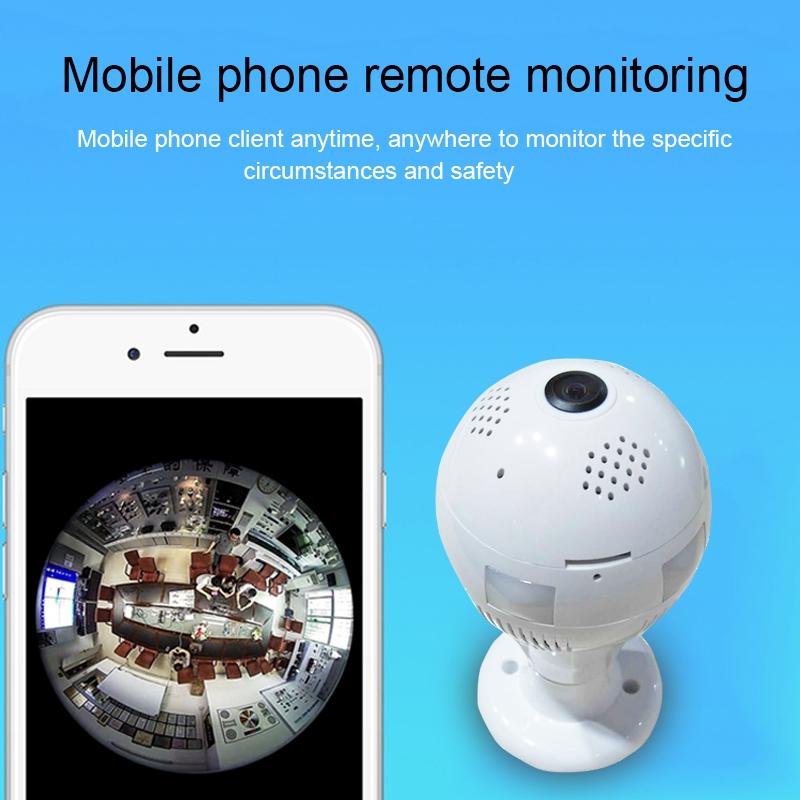 360° Light Bulb IP Camera with 1.3MP Lens – Motion Detection, Email Alarm, TF Card, App Push & 10M IR Distance