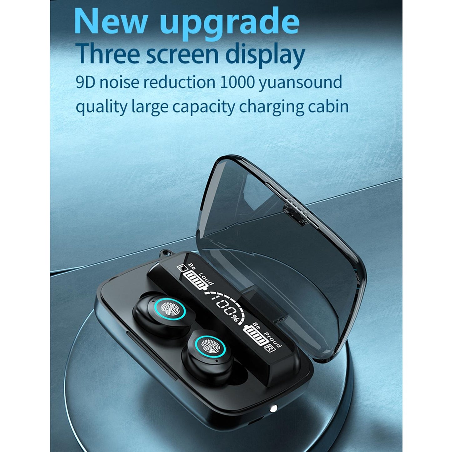 Three-Screen Bluetooth Earphones – Noise Reduction, LED Display & Hand Strap – Black