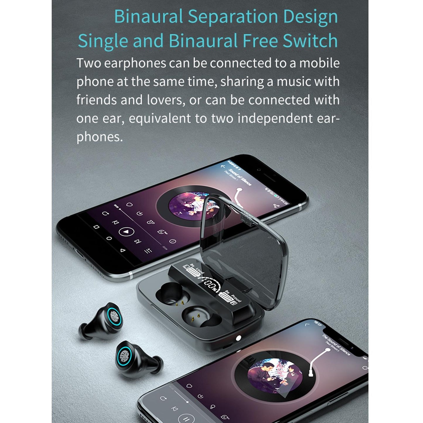 Three-Screen Bluetooth Earphones – Noise Reduction, LED Display & Hand Strap – Black