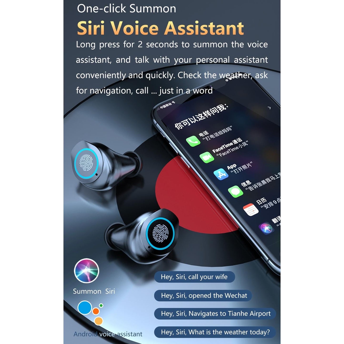 Three-Screen Bluetooth Earphones – Noise Reduction, LED Display & Hand Strap – Black