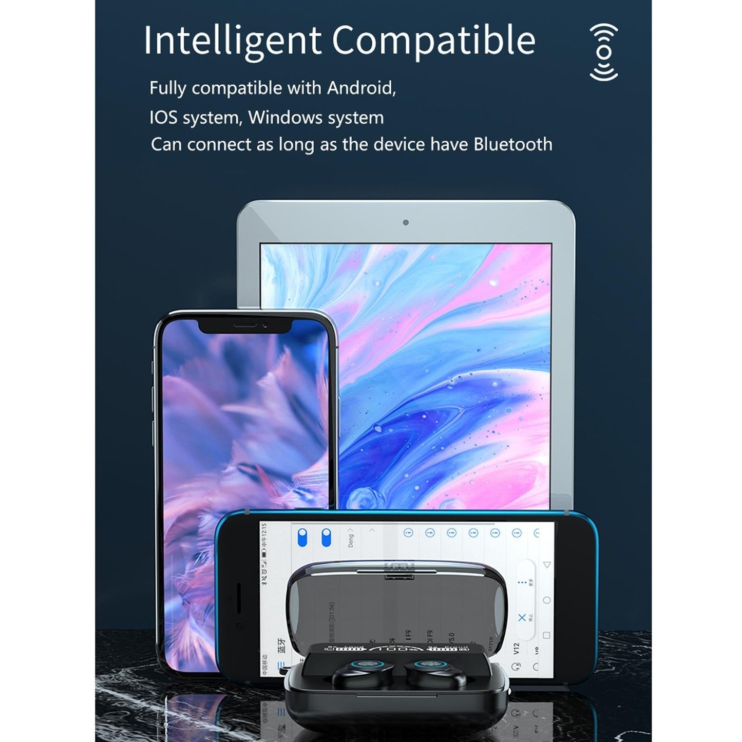 Three-Screen Bluetooth Earphones – Noise Reduction, LED Display & Hand Strap – Black