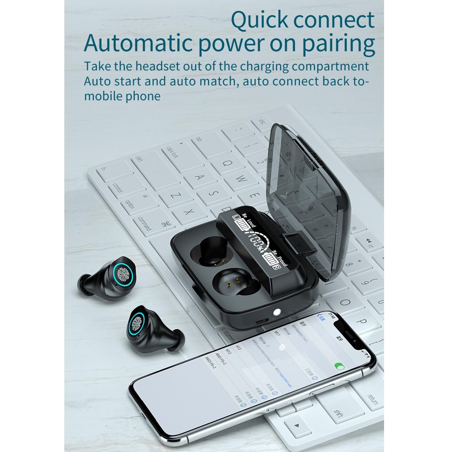Three-Screen Bluetooth Earphones – Noise Reduction, LED Display & Hand Strap – Black