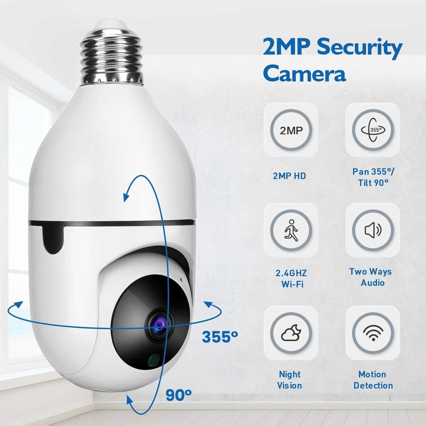 Smart Dual-Band WiFi Outdoor Light Bulb Camera – 1080P HD, Dual Light Source, Infrared Night Vision, Two-Way Audio, Motion Detection & TF Card Support