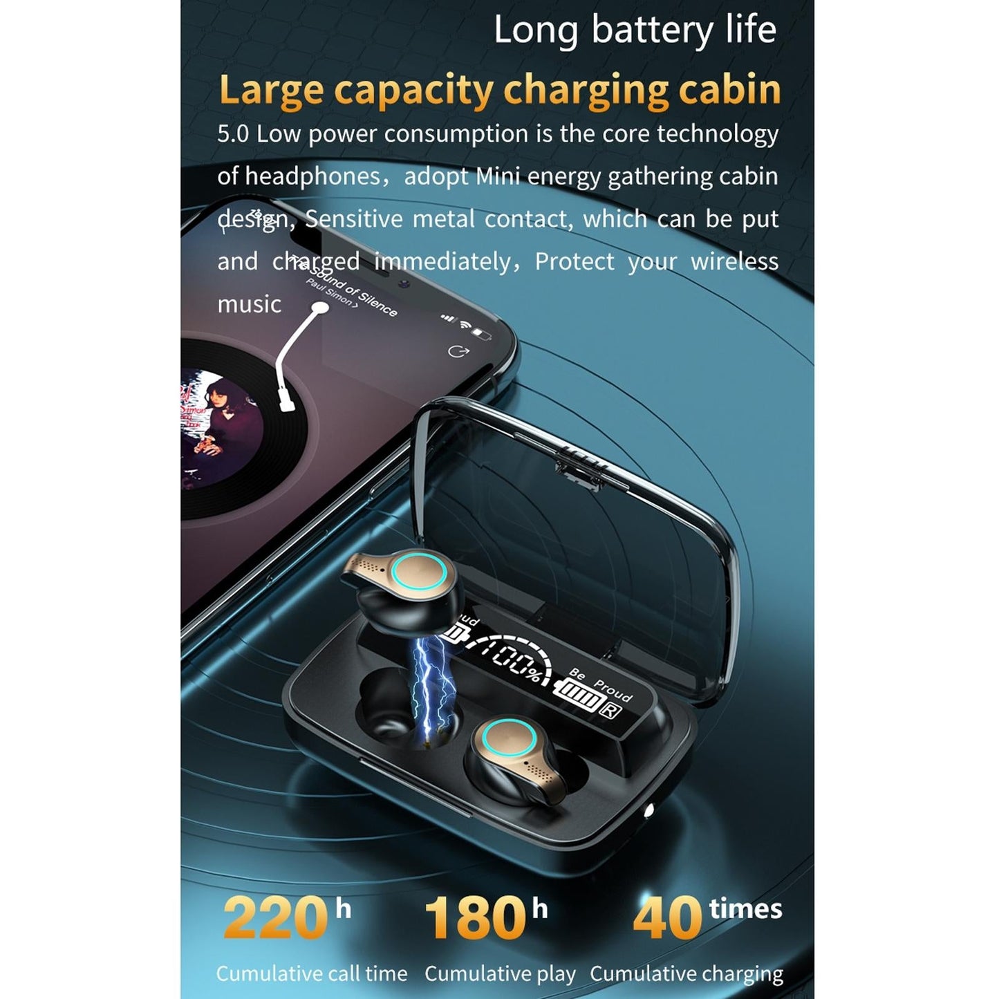Waterproof Wireless Bluetooth 5.0 Earphones with LED Display & Charging Case