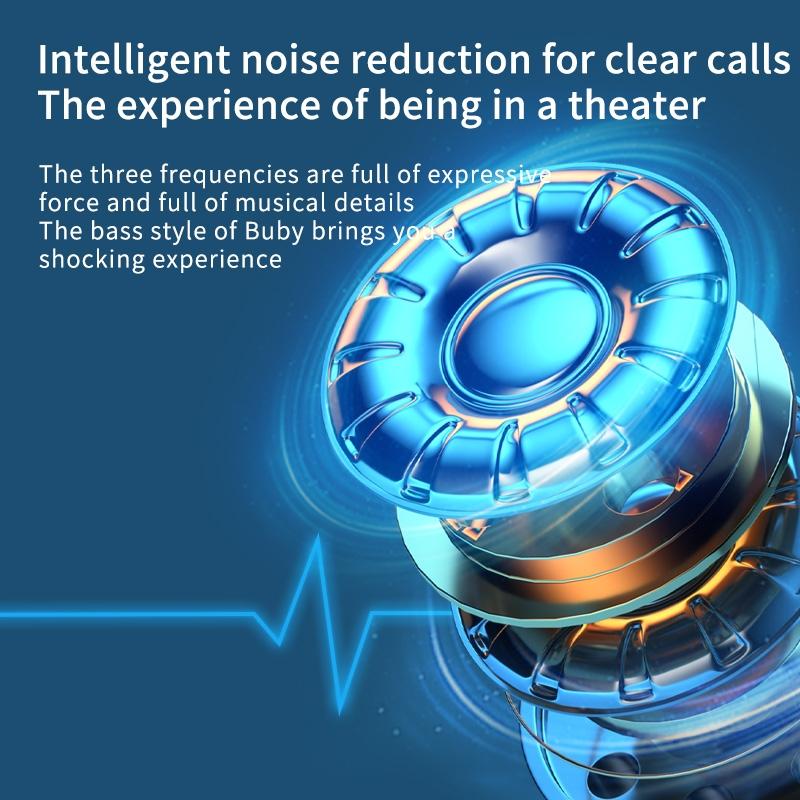 Intelligent Bluetooth Earphones with Digital Display – Black, Smart Touch Control, Noise Reduction, Long Battery Life