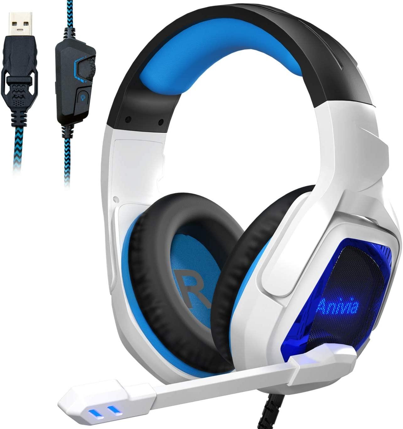 7.1 Channel USB Gaming Headset with Mic – Blue/White, Surround Sound, Noise Cancelling, Comfortable Fit