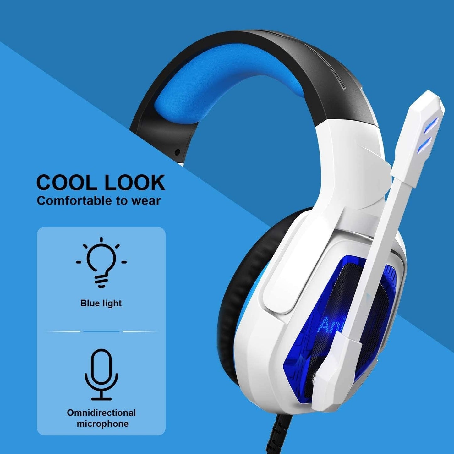 7.1 Channel USB Gaming Headset with Mic – Blue/White, Surround Sound, Noise Cancelling, Comfortable Fit