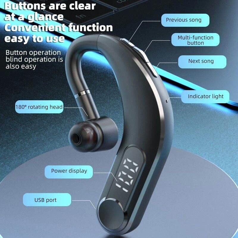 Waterproof Bluetooth Earphones – LED Display, Black, Sweatproof, Clear Sound, Long Battery Life, Bluetooth 5.0