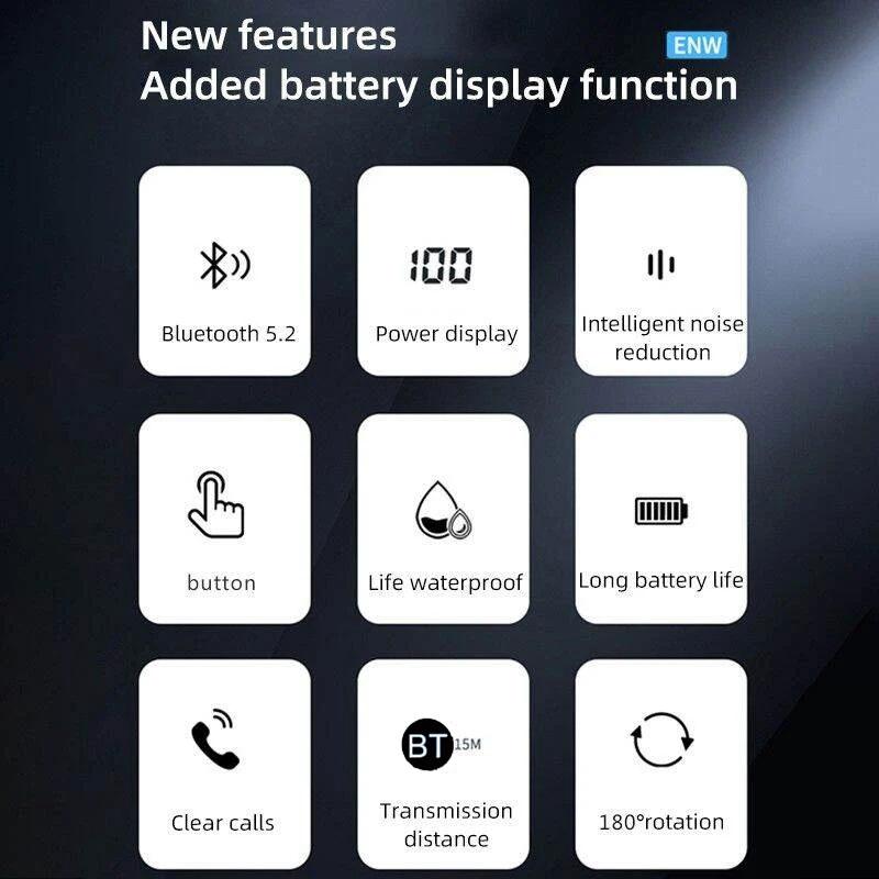 Waterproof Bluetooth Earphones – LED Display, Black, Sweatproof, Clear Sound, Long Battery Life, Bluetooth 5.0