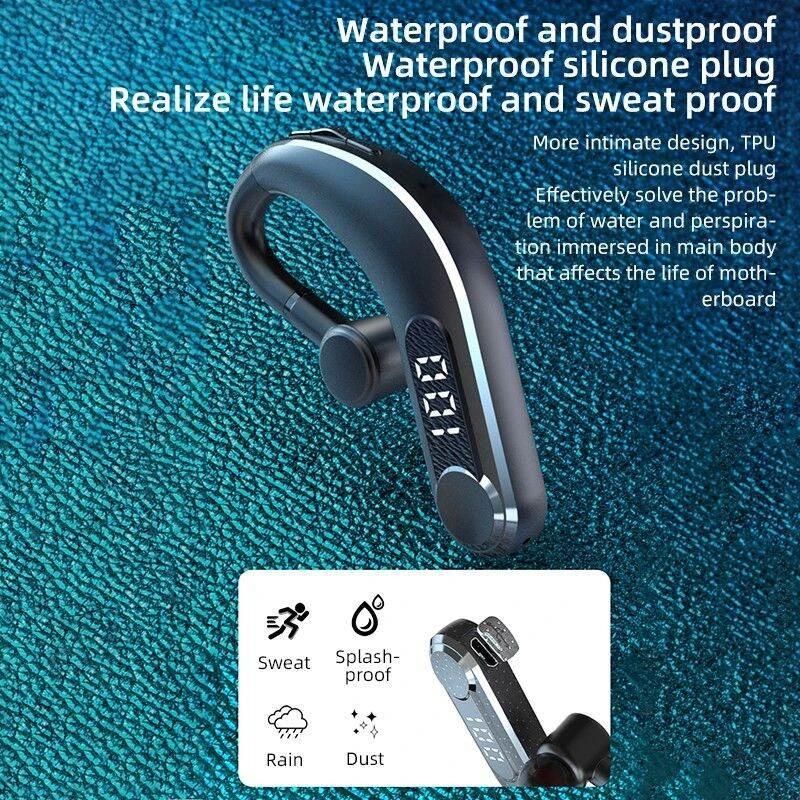 Waterproof Bluetooth Earphones – LED Display, Black, Sweatproof, Clear Sound, Long Battery Life, Bluetooth 5.0