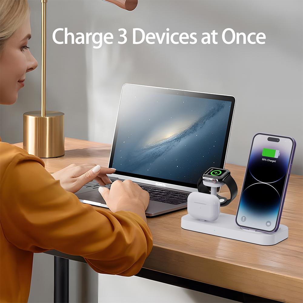 4-in-1 Charging Stand for Apple Devices – Dock Station for iPhone, Apple Watch & AirPods – White