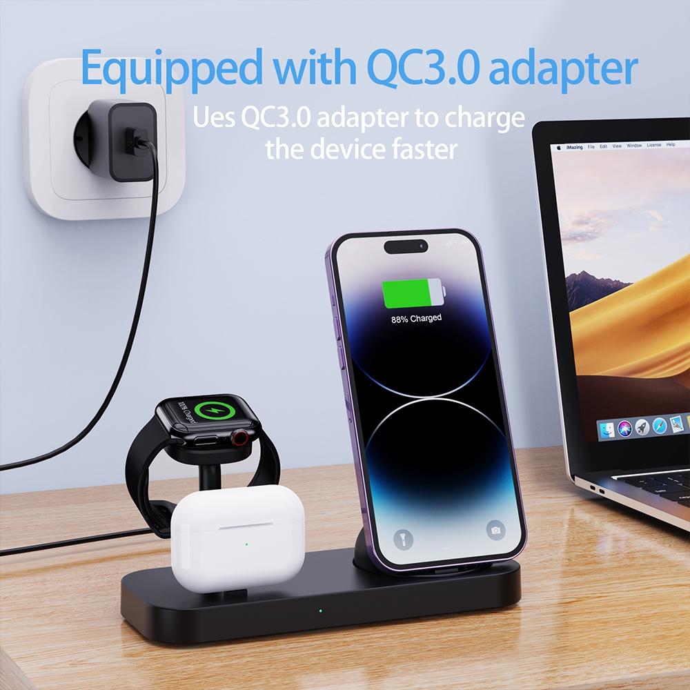 4-in-1 Charging Stand for Apple Devices – Dock Station for iPhone, Apple Watch & AirPods – White
