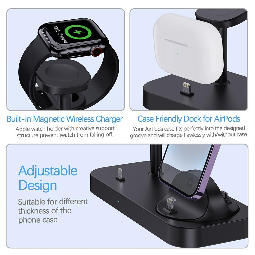 4-in-1 Charging Stand for Apple Devices – Dock Station for iPhone, Apple Watch & AirPods – White