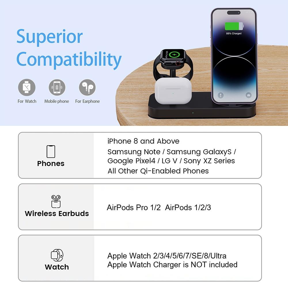 4-in-1 Charging Stand for Apple Devices – Dock Station for iPhone, Apple Watch & AirPods – White