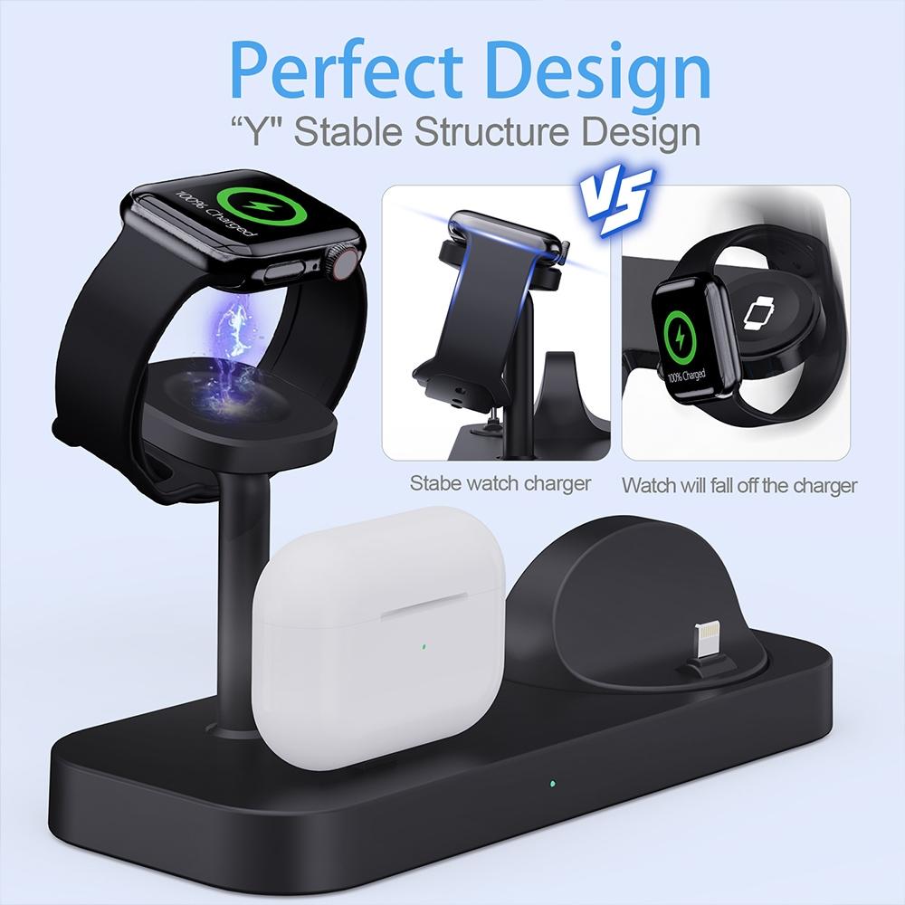 4-in-1 Charging Stand for Apple Devices – Dock Station for iPhone, Apple Watch & AirPods – White