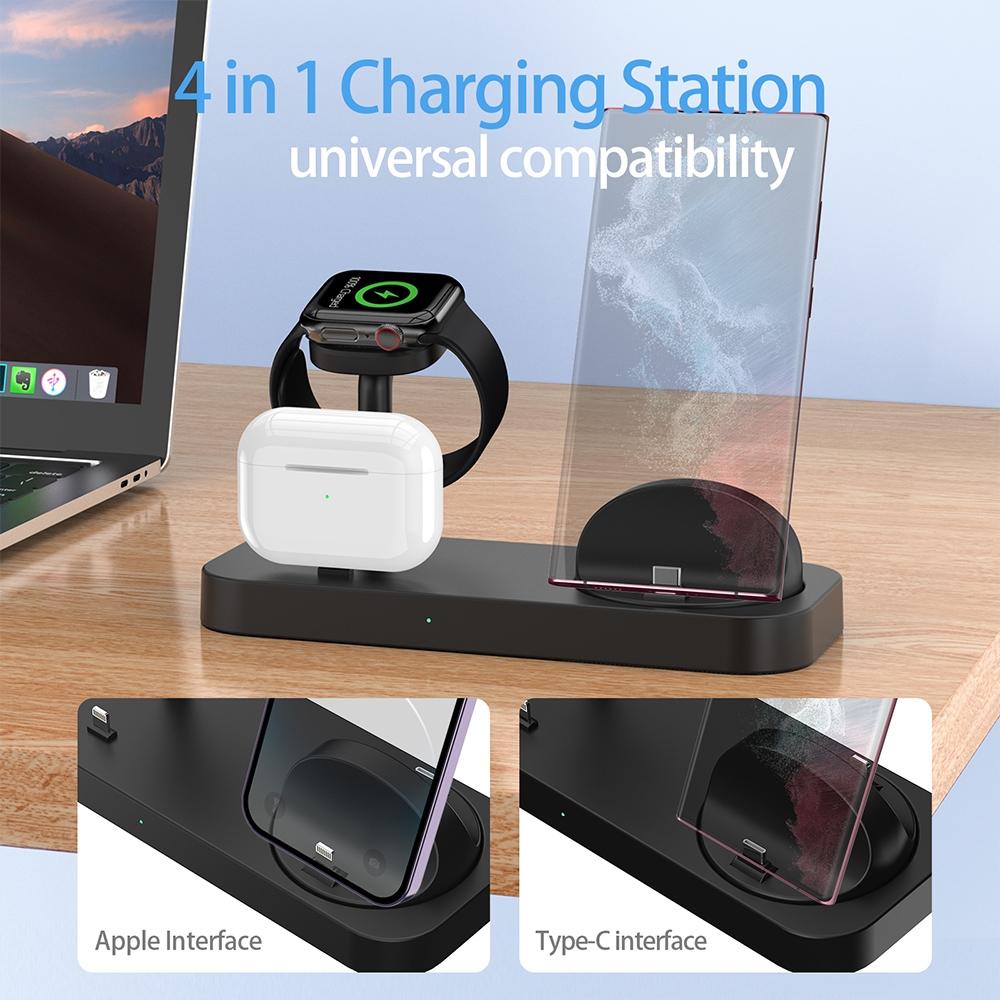 4-in-1 Charging Stand for Apple Devices – Dock Station for iPhone, Apple Watch & AirPods – White