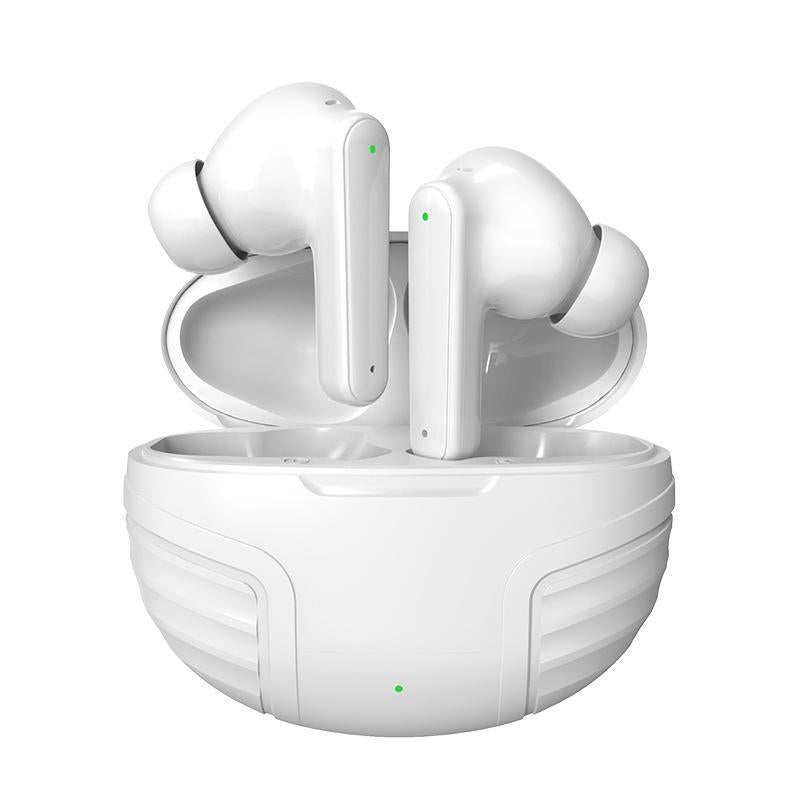 Wireless Noise-Cancelling Earbuds – Bluetooth 5.3, LED Charging Case, Hi-Fi Stereo Sound – White