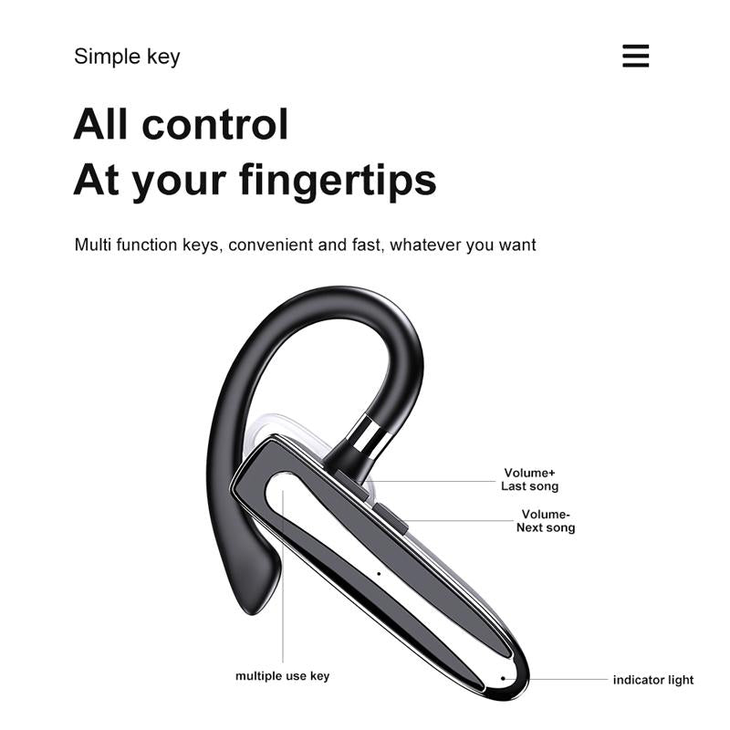 Wireless Hanging Ear Bluetooth Earphone – Business Mono Headset with Mic, Noise Reduction, Hands-Free Calling