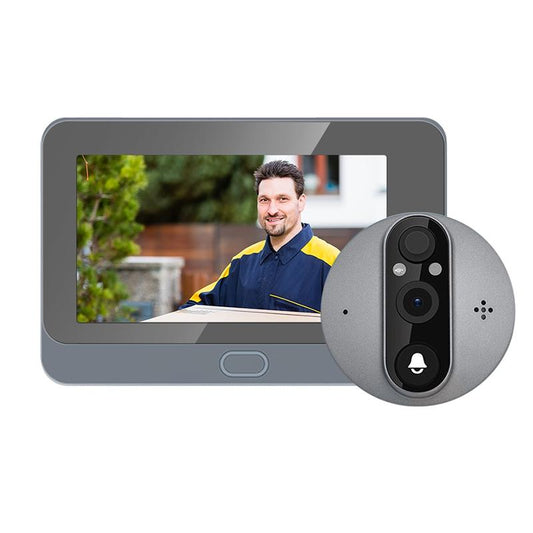 Smart WiFi Door Viewer – 1080P, 4.3'' Screen, Wide-Angle Lens, PIR Motion Detection, Night Vision, Dingdong Photo – White