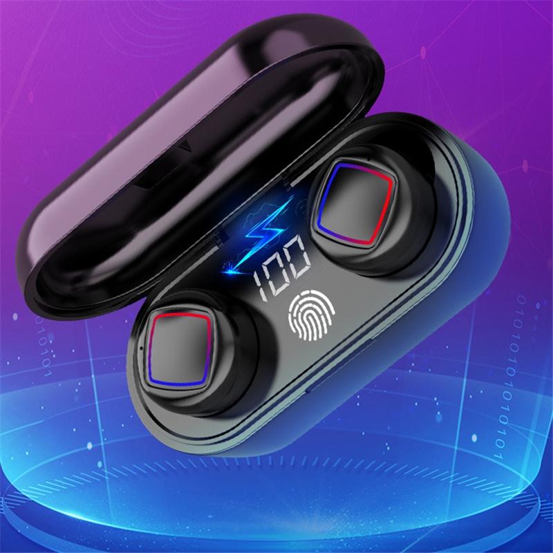 Wireless Fingerprint Touch Bluetooth Earbuds – LED Display, Noise Reduction, Charging Case – Black