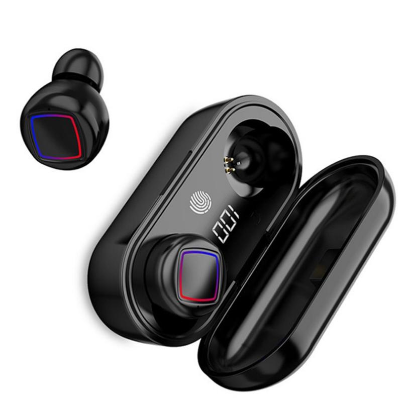 Wireless Fingerprint Touch Bluetooth Earbuds – LED Display, Noise Reduction, Charging Case – Black