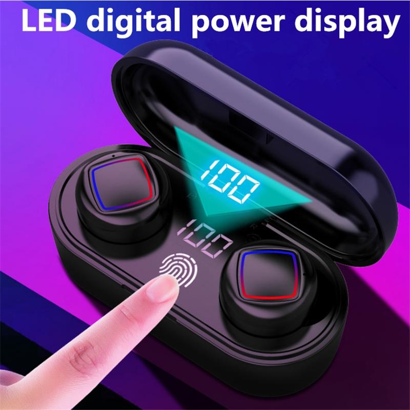 Wireless Fingerprint Touch Bluetooth Earbuds – LED Display, Noise Reduction, Charging Case – Black