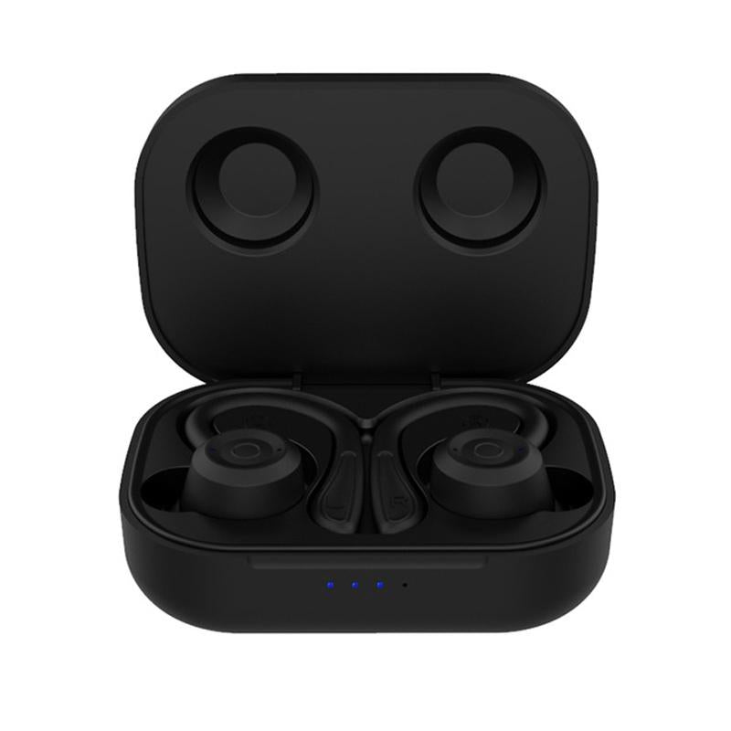 T20 Waterproof TWS Bluetooth Earphones with Charging Box & Noise-Cancelling Ear Hooks – Black