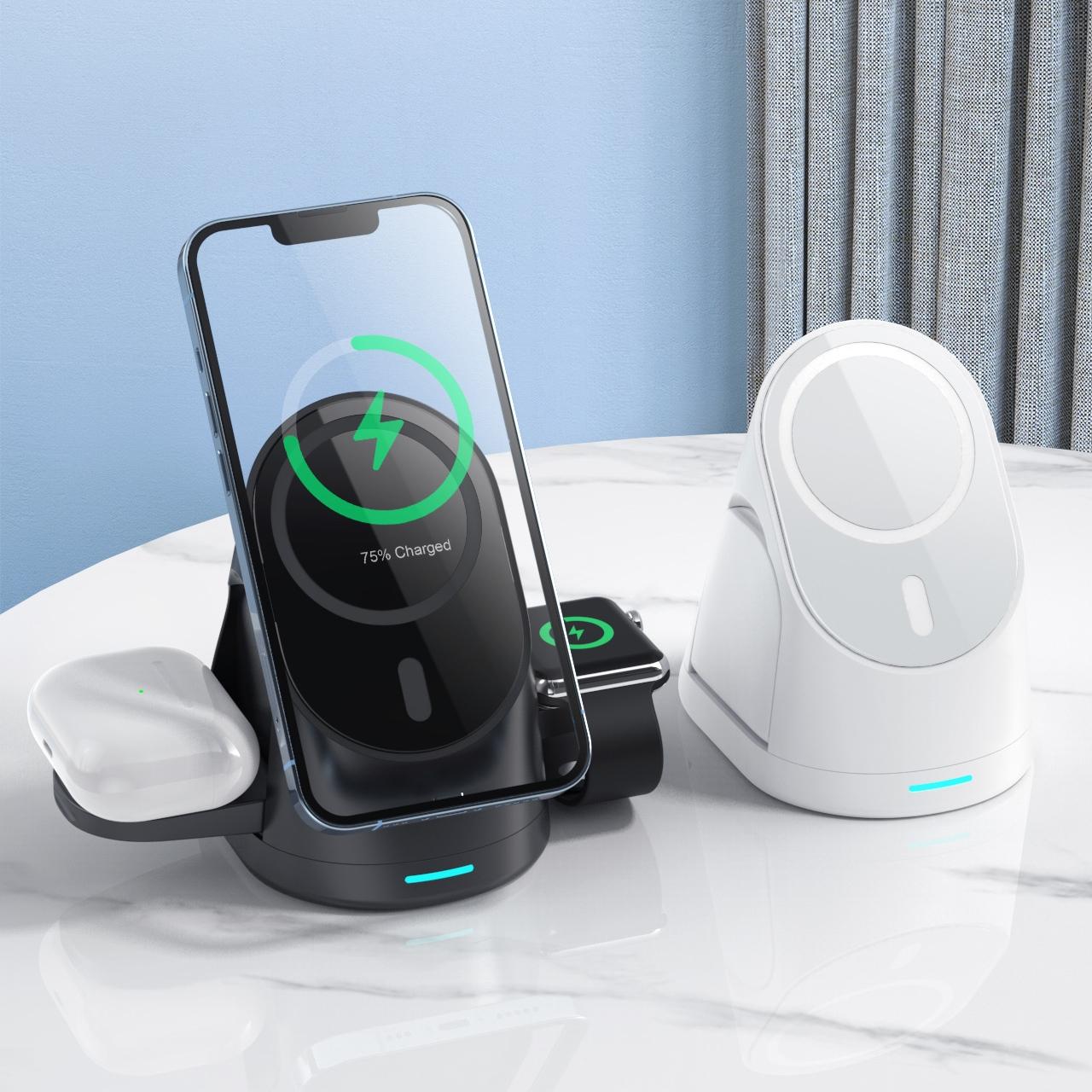 3-in-1 Magnetic Wireless Charging Bracket for Smartphone, iWatch & AirPods – Black