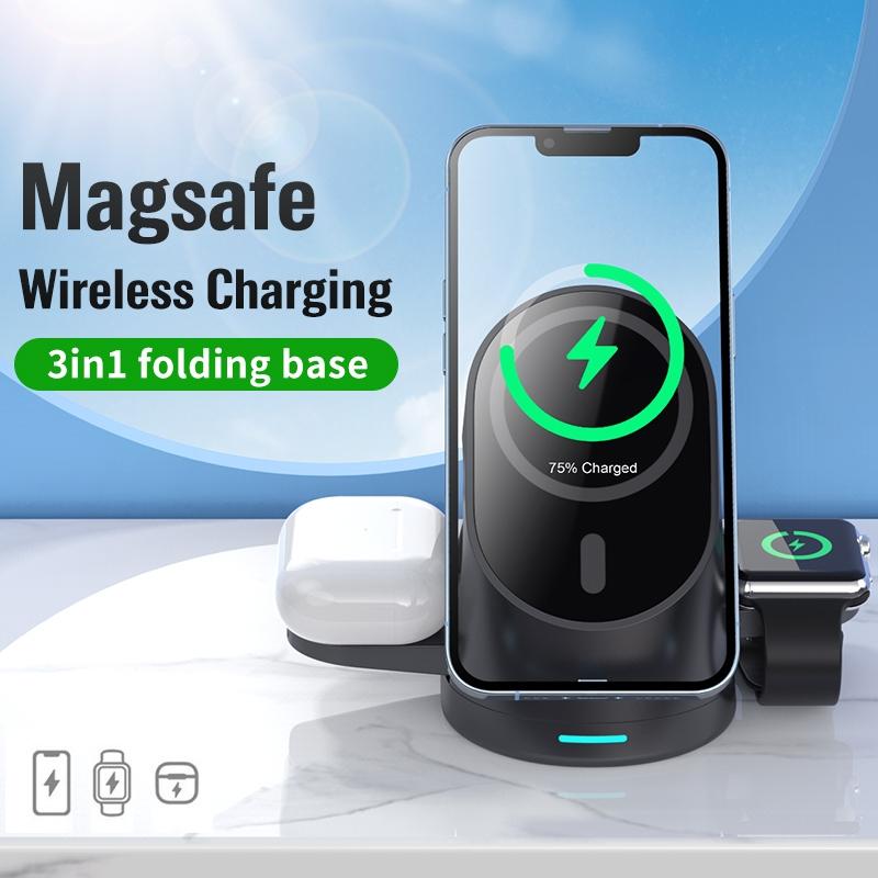 3-in-1 Magnetic Wireless Charging Bracket for Smartphone, iWatch & AirPods – Black