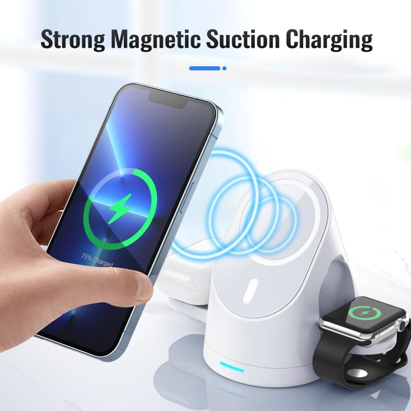 3-in-1 Magnetic Wireless Charging Bracket for Smartphone, iWatch & AirPods – Black
