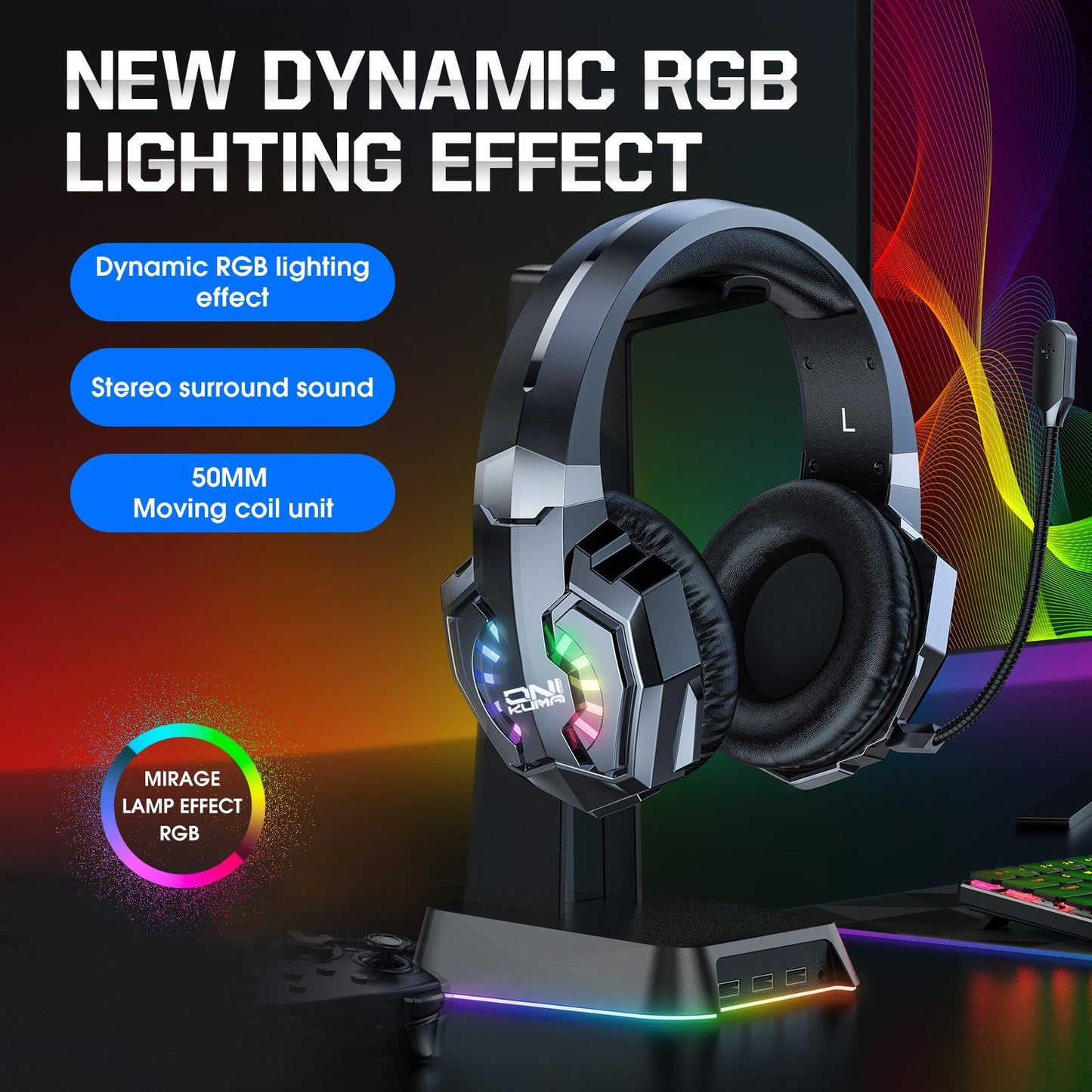 Wireless Gaming Headset – Black & Red, Noise Cancelling Mic, Surround Sound, Long Battery Life