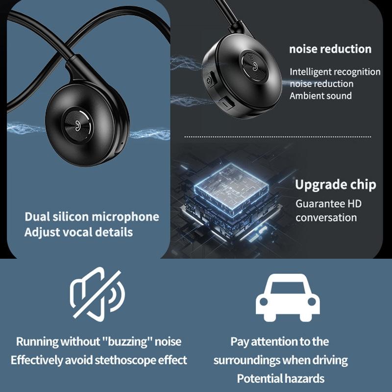 Bone Conduction Bluetooth Earphones with Stereo Vibration Speakers – Open-Ear Wireless Headphones (Black)