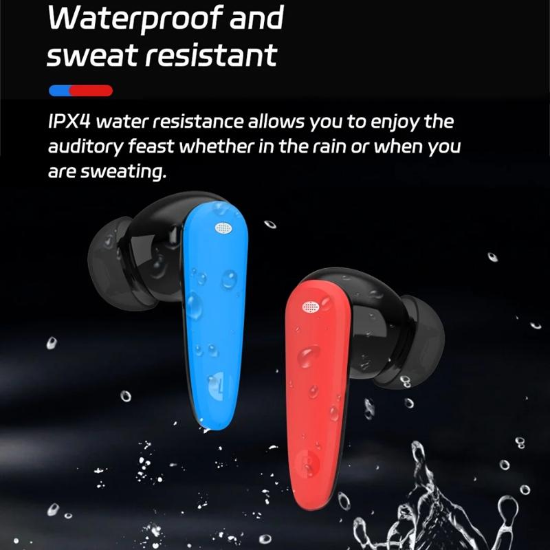 Music Cube Wireless Bluetooth Earbuds – Noise-Cancelling, Hi-Fi Stereo Sound, Red & Blue Design"