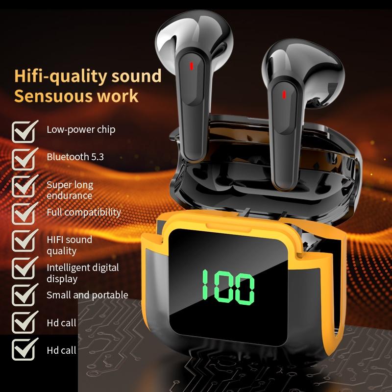 Pro 90 HiFi Intelligent Bluetooth Earphones – Digital LED Display, Noise Reduction, Long Battery Life – Black