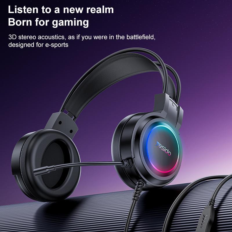"USB Wired RGB Gaming Headset with Mic – 1.2M Cable, Black, Noise Cancelling, Surround Sound, Comfortable Fit