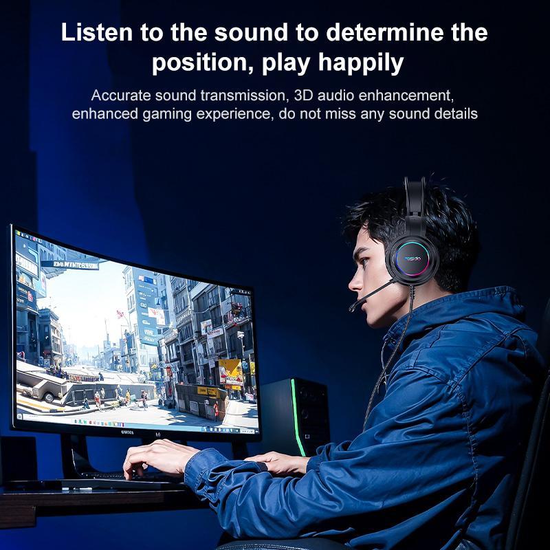 "USB Wired RGB Gaming Headset with Mic – 1.2M Cable, Black, Noise Cancelling, Surround Sound, Comfortable Fit