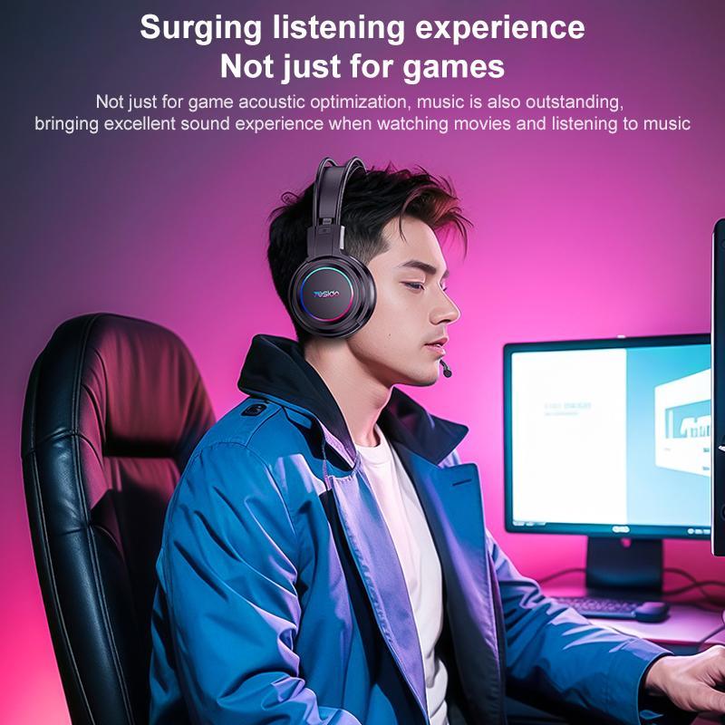 "USB Wired RGB Gaming Headset with Mic – 1.2M Cable, Black, Noise Cancelling, Surround Sound, Comfortable Fit