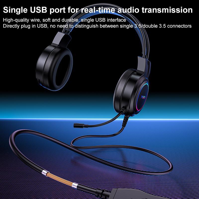 "USB Wired RGB Gaming Headset with Mic – 1.2M Cable, Black, Noise Cancelling, Surround Sound, Comfortable Fit