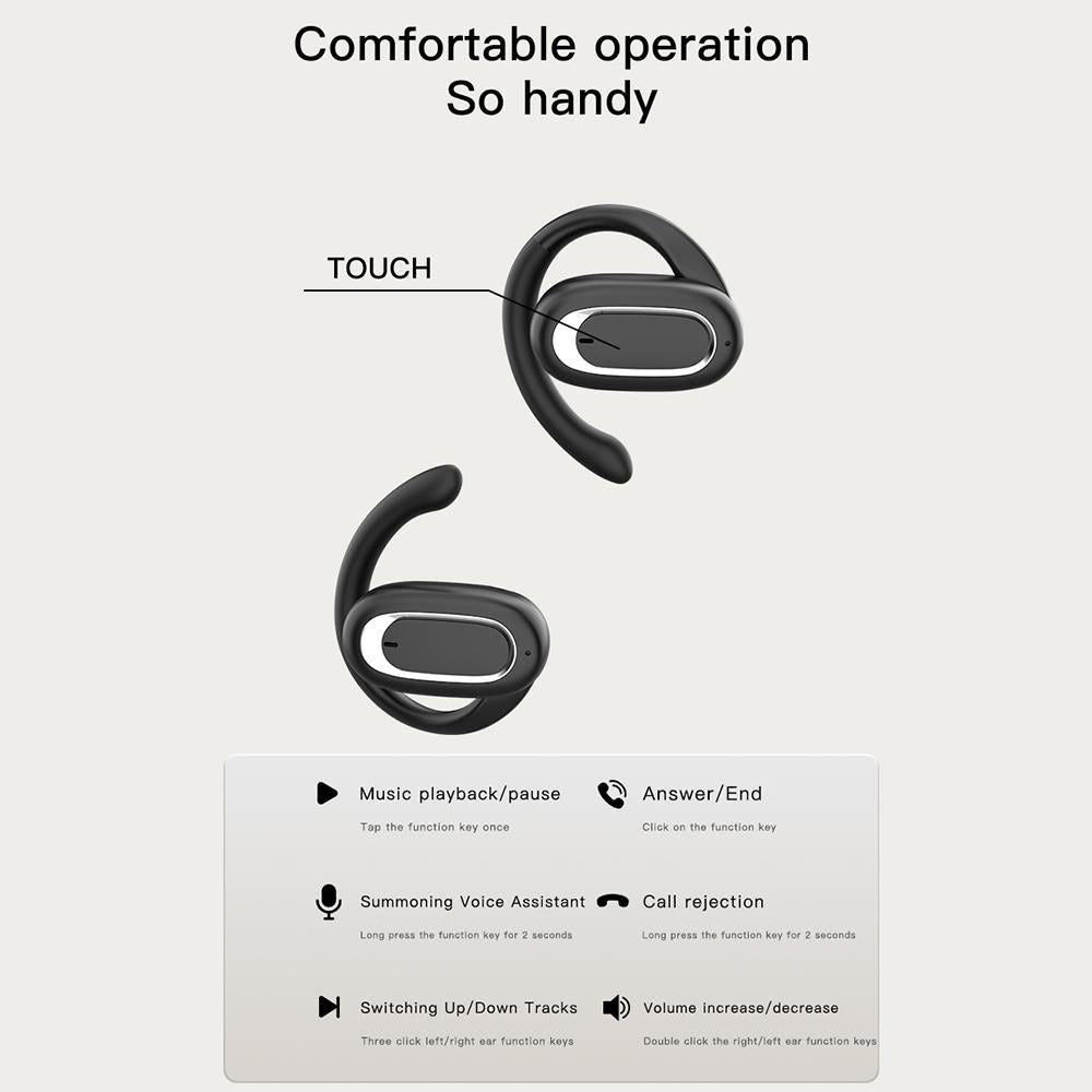 T35 OWS Adjustable Wireless Bluetooth Earphones – Noise Reduction, Open-Ear Sport Headset (Black)