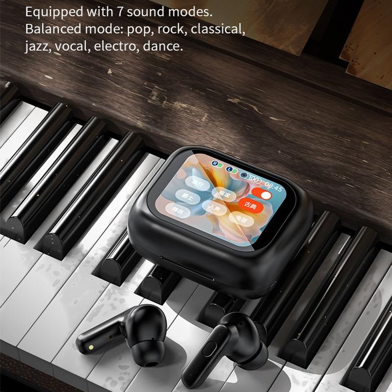 Wireless Bluetooth Earphones with Touch Screen & Noise Reduction – High-Fidelity Sound – Black