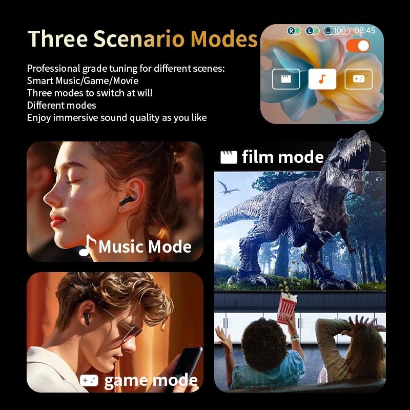 Wireless Bluetooth Earphones with Touch Screen & Noise Reduction – High-Fidelity Sound – Black